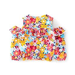 Babyhug 100% Cotton Knit Full Sleeves Cold Shoulder Top with Floral  Print & Lace Detailing - Multicolour