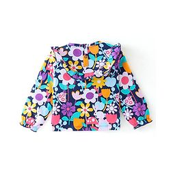 Babyhug Cotton Knit Full Sleeves Top with Floral Print & Frill Detailing - Navy Blue