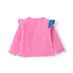Babyhug 100% Cotton Knit Full Sleeves Tee with Butterfly Graphics & Frill Detailing - Pink