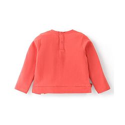 Babyhug 100% Cotton Knit Full Sleeves T-Shirt with Floral Graphics & Bow Detailing - Rust