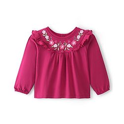Babyhug Cotton Knit Full Sleeves T-Shirt Floral Embroidery - Red