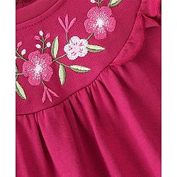 Babyhug Cotton Knit Full Sleeves T-Shirt Floral Embroidery - Red