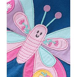Babyhug 100% Cotton Knit Full Sleeves T-Shirt with Butterfly Graphics & Applique Detailing - Blue