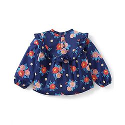 Babyhug Cotton Knit Full Sleeves Top with Floral Print - Navy Blue