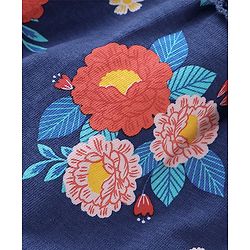 Babyhug Cotton Knit Full Sleeves Top with Floral Print - Navy Blue