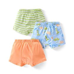 Babyhug 100% Cotton Trunk Striped & Dino Print Pack Of 3 - Green Blue & Orange