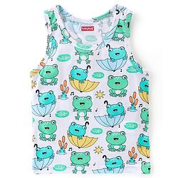 Babyhug 100% Cotton Sleeveless Sando Froggy Printed Pack of 3 - Blue Green & Yellow