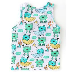 Babyhug 100% Cotton Sleeveless Sando Froggy Printed Pack of 3 - Blue Green & Yellow
