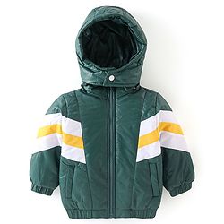 Babyhug Full Sleeves Color Block Hoodie With Pockets - Green