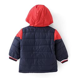 Babyhug Woven Full Sleeves Hooded Jacket With Solid Colour - Red White & Blue
