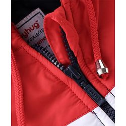 Babyhug Woven Full Sleeves Hooded Jacket With Solid Colour - Red White & Blue