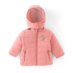 Babyhug Woven Full Sleeves Solid Colour Jacket with Detachable Hood - Pink