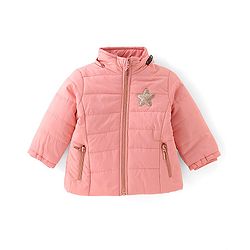Babyhug Woven Full Sleeves Solid Colour Jacket with Detachable Hood - Pink