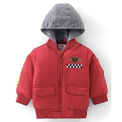 Babyhug Full Sleeves Hooded Jacket Racer Print - Red