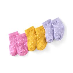 Cute Walk By Babyhug Cotton Knit Anti Bacterial Ankle Length Socks Polka Dot Design Pack Of 3 - Pink Yellow & Purple