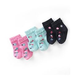 Cute Walk by Babyhug Knit Ankle Length Anti Bacterial Socks Floral Design - Multicolor