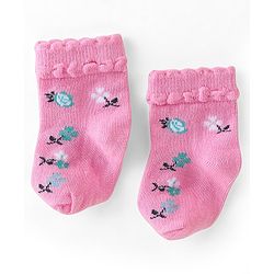 Cute Walk by Babyhug Knit Ankle Length Anti Bacterial Socks Floral Design - Multicolor
