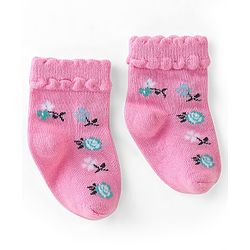 Cute Walk by Babyhug Knit Ankle Length Anti Bacterial Socks Floral Design - Multicolor