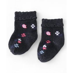 Cute Walk by Babyhug Knit Ankle Length Anti Bacterial Socks Floral Design - Multicolor