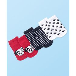 Cute Walk by Babyhug Cotton Knit Anti-Bacterial Ankle Length Dalmatians & Paw Design Socks Pack of 3 - Multicolour