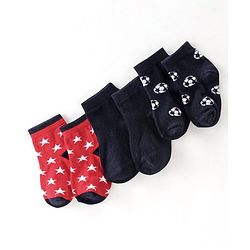 Cute Walk By Babyhug Anti Bacterial Ankle Length Socks Star Design Pack Of 3 - Black & Red