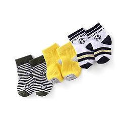 Cute Walk by Babyhug Anti-Bacterial Ankle Length Striped & Football Design Socks Pack of 3 - White Black & Yellow