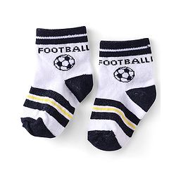 Cute Walk by Babyhug Anti-Bacterial Ankle Length Striped & Football Design Socks Pack of 3 - White Black & Yellow