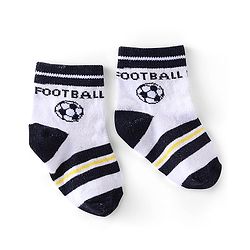 Cute Walk by Babyhug Anti-Bacterial Ankle Length Striped & Football Design Socks Pack of 3 - White Black & Yellow