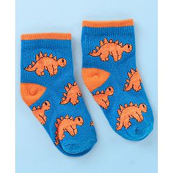 Cute Walk by Babyhug Cotton Knit Ankle Length Anti Bacterial Socks Dino Design Pack of 3 - Multicolor