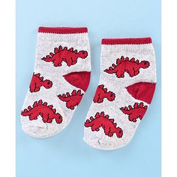 Cute Walk by Babyhug Cotton Knit Ankle Length Anti Bacterial Socks Dino Design Pack of 3 - Multicolor