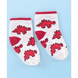 Cute Walk by Babyhug Cotton Knit Ankle Length Anti Bacterial Socks Dino Design Pack of 3 - Multicolor