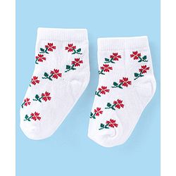Cute Walk By Babyhug Cotton Knit Anti Bacterial Ankle Length Socks Stripes & Floral Design Pack Of 5 - Red Blue & White