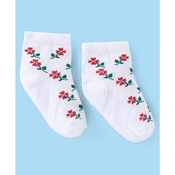 Cute Walk By Babyhug Cotton Knit Anti Bacterial Ankle Length Socks Stripes & Floral Design Pack Of 5 - Red Blue & White