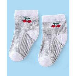 Cute Walk By Babyhug Cotton Knit Anti Bacterial Ankle Length Socks Stripes & Floral Design Pack Of 5 - Red Blue & White
