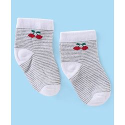 Cute Walk By Babyhug Cotton Knit Anti Bacterial Ankle Length Socks Stripes & Floral Design Pack Of 5 - Red Blue & White