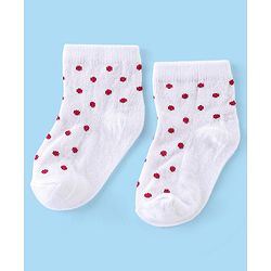 Cute Walk By Babyhug Cotton Knit Anti Bacterial Ankle Length Socks Stripes & Floral Design Pack Of 5 - Red Blue & White