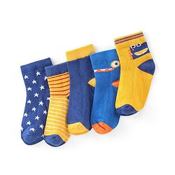 Cute Walk by Babyhug Ankle Length Anti Bacterial Socks Star Design Pack of 5 - Yellow & Blue