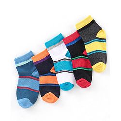 Cute Walk by Babyhug Cotton Knit Ankle Length Anti Bacterial Socks Stripe Design Pack of 5 - Multicolor