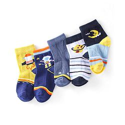 Cute Walk by Babyhug Cotton Knit Ankle Length Anti Bacterial Socks Astronaut Design Pack of 5 - Multicolor