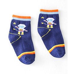 Cute Walk by Babyhug Cotton Knit Ankle Length Anti Bacterial Socks Astronaut Design Pack of 5 - Multicolor