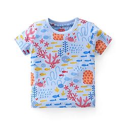 Babyhug Half Sleeves T-Shirt & Denim Shorts Set Marine Life Print - Multicolor & Blue