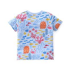 Babyhug Half Sleeves T-Shirt & Denim Shorts Set Marine Life Print - Multicolor & Blue