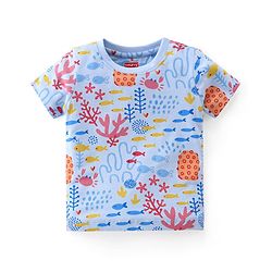 Babyhug Half Sleeves T-Shirt & Denim Shorts Set Marine Life Print - Multicolor & Blue