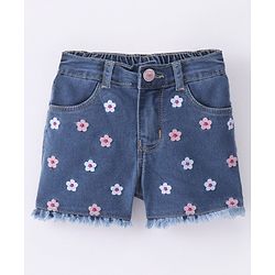 Babyhug Cotton Shorts With Stretch & Floral Print - Blue