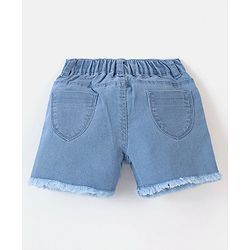 Babyhug Cotton Spandex Mid Thigh Length Washed Stretchable Shorts Nature Embroidery Blue (Fly With Zipper)