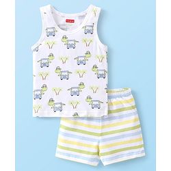 Babyhug 100% Cotton Sleeveless Sando & Shorts Set Car Print - Multicolour