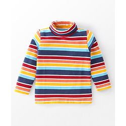 Babyhug Cotton Lycra Knit Full Sleeves Skivi T-Shirt Striped - Orange & Blue