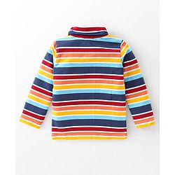 Babyhug Cotton Lycra Knit Full Sleeves Skivi T-Shirt Striped - Orange & Blue