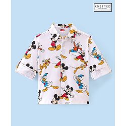 Babyhug 100% Cotton Knit Full Sleeve Shirt With Mickey Mouse & Friends Print - White