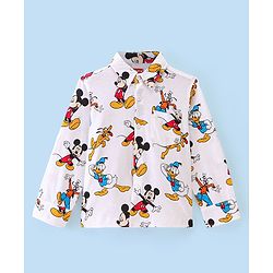 Babyhug 100% Cotton Knit Full Sleeve Shirt With Mickey Mouse & Friends Print - White